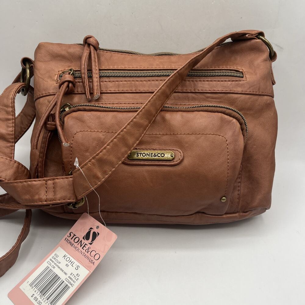 Stone Co Mountain USA Smokey Mountain Irene Crossbody Hobo Bag Brown Cognac NWT